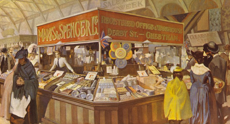 En senere markedshallbasar, adressen til det nye hovedkontoret og lageret vises, 1890 av English School