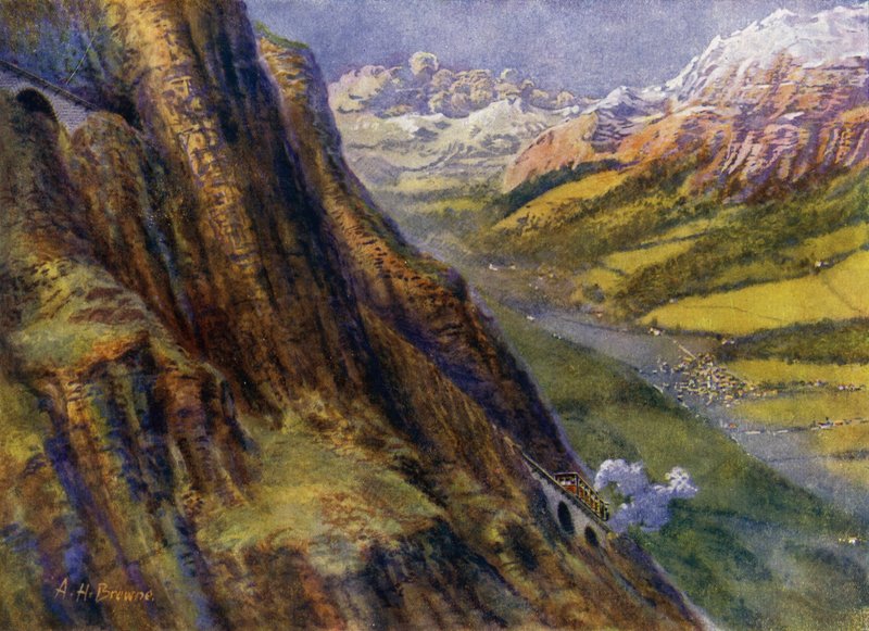 En fjellbane i Sveits (litho) av English School