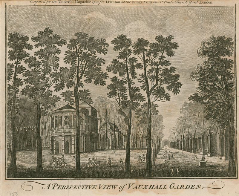 En perspektivvisning av Vauxhall Garden, London av English School