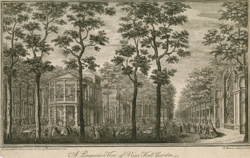En perspektivvisning av Vauxhall Gardens, London av English School