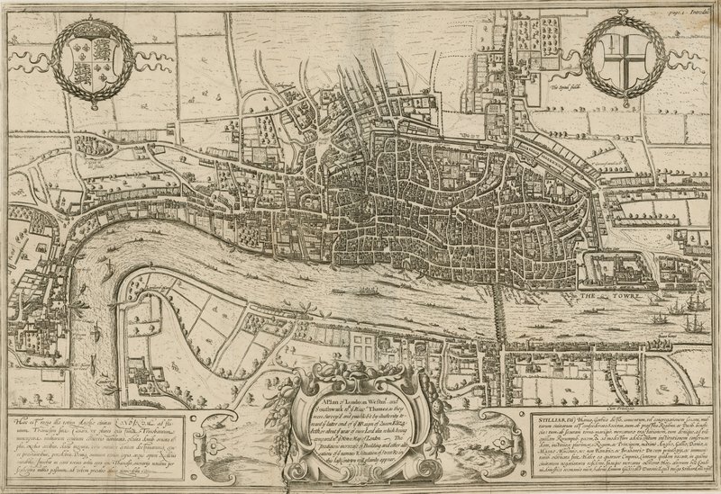 En plan for London, Westminster og Southwark slik de ble kartlagt under dronning Elizabeths regjeringstid av English School