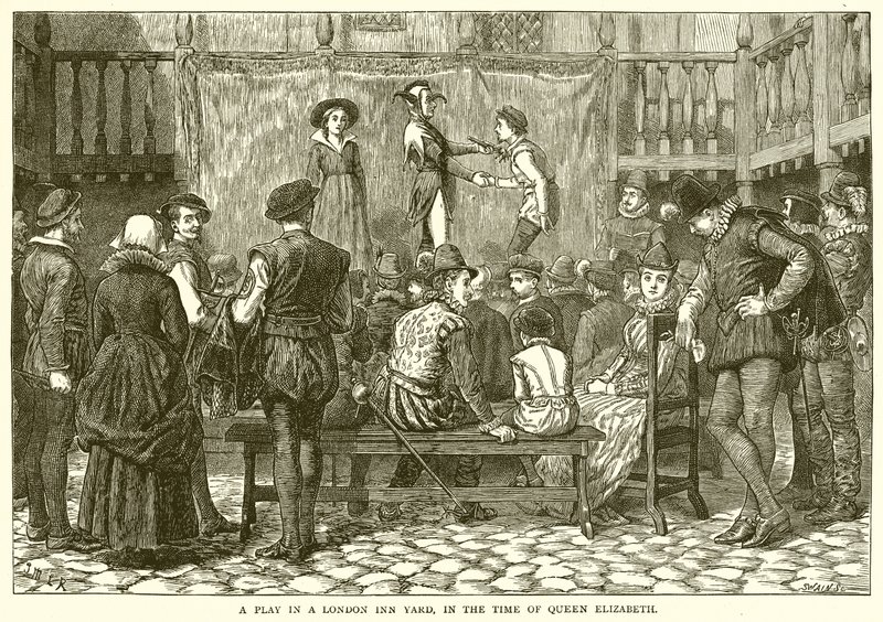 Et skuespill i en London Inn Yard, på dronning Elizabeths tid av English School