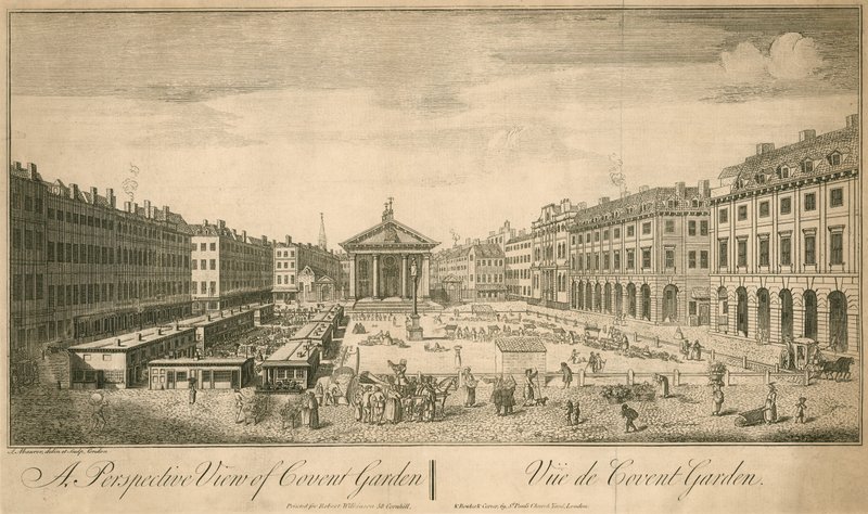En utsiktsutsikt over Covent Garden, London av English School