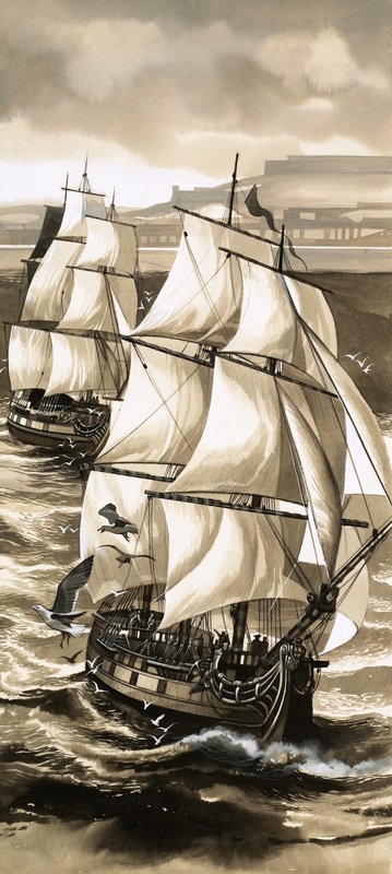 En salutt med kanoner fulgte Jean de La Perouses avreise på en oppdagelsesreise utenfor Stillehavet. av English School