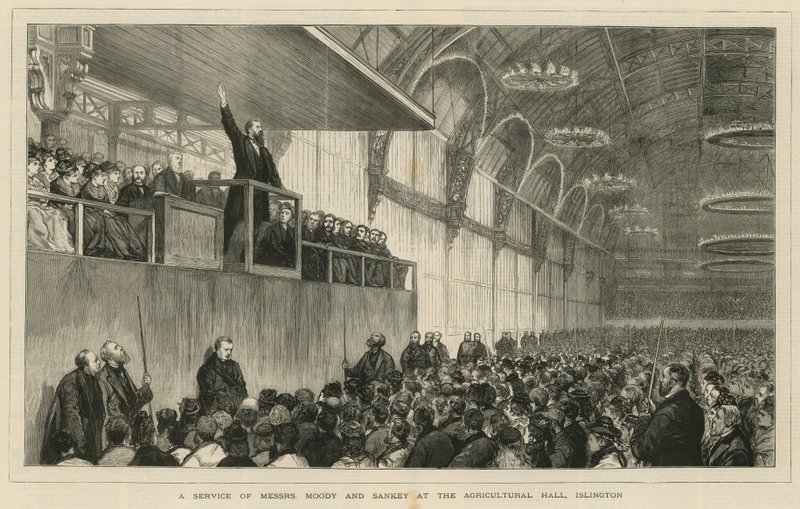 En tjeneste av Mrs Moody og Sankey i Agricultural Hall, Islington av English School