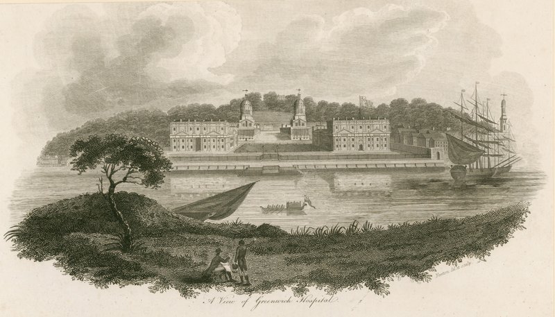 Utsikt over Greenwich Hospital, London av English School