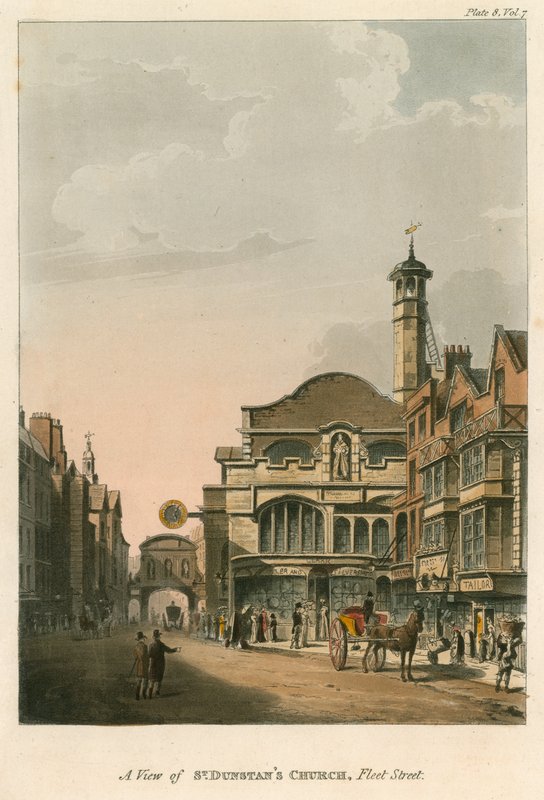Utsikt over St Dunstans Church, Fleet Street, London av English School
