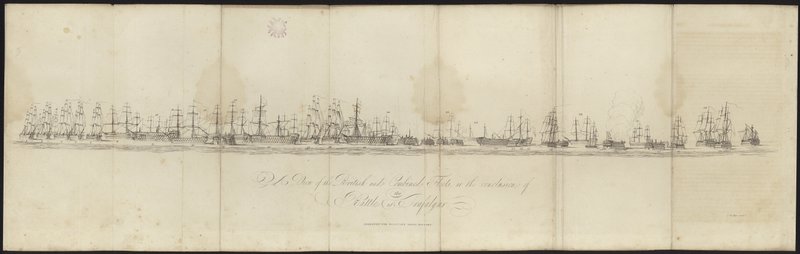 En utsikt over den britiske og kombinerte flåten ved avslutningen av slaget ved Trafalgar av English School