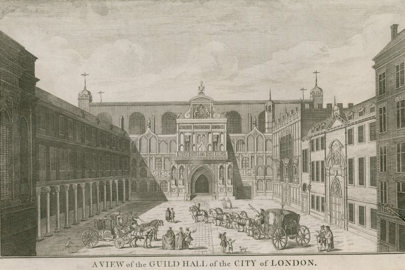 Utsikt over Guildhall of the City of London av English School