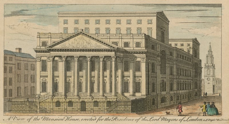 En utsikt over Mansion House, reist for residensen til Lord Mayors of London av English School