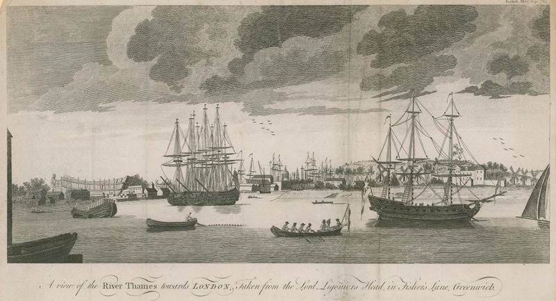En utsikt over Themsen mot London, tatt fra Lord Ligoniers Head i Fishers Lane, Greenwich av English School
