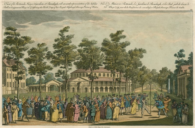 Utsikt over Rotunda House and Gardens i Ranelagh, London av English School