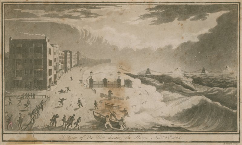 Utsikt over bryggen under stormen i Brighton av English School