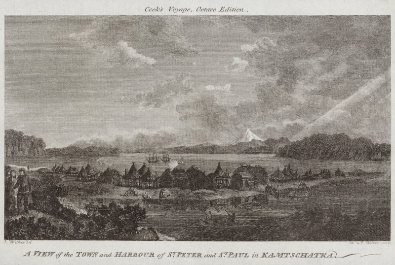 Utsikt over byen og havnen til St Peter og St Paul i Kamtschatka av English School