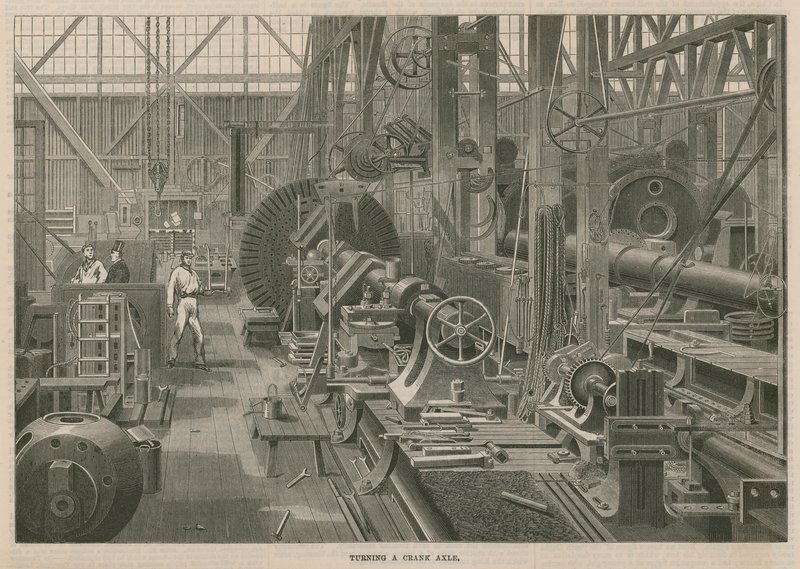 Et besøk til Penns Marine Engine Factory i Greenwich, London; Dreier en veivaksel av English School