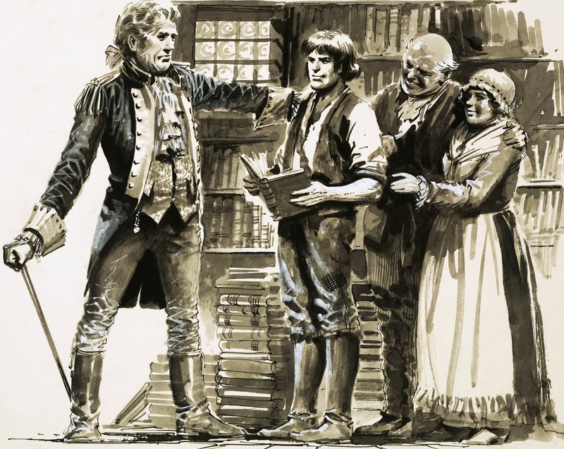 En velstående nabo ser Samuel Johnson jobbe i en bokhandel av English School