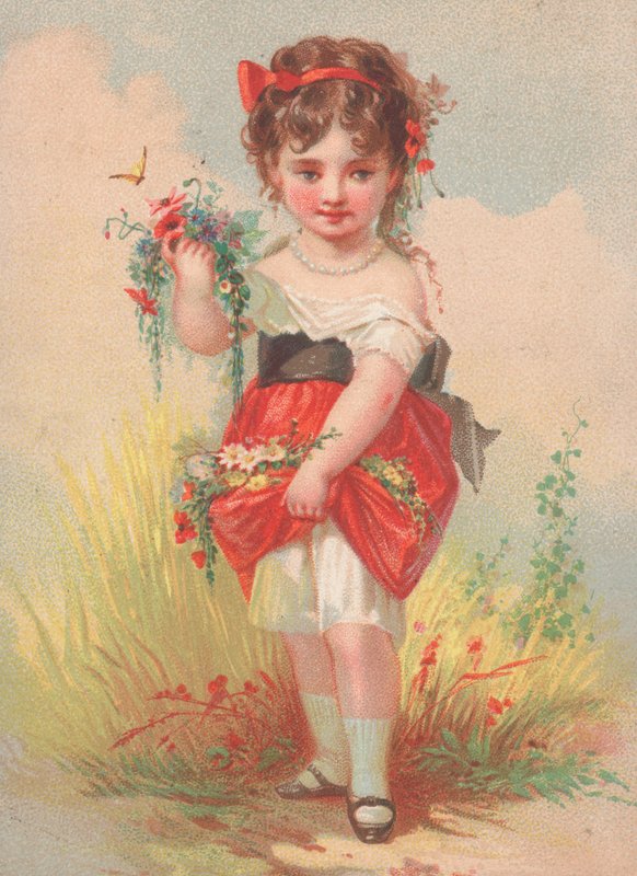 En ung jente som samler ville blomster av English School