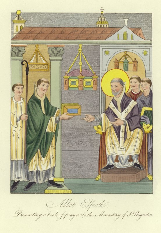 Abbed Elfnoth presenterer en bønnbok til klosteret St Augustine av English School