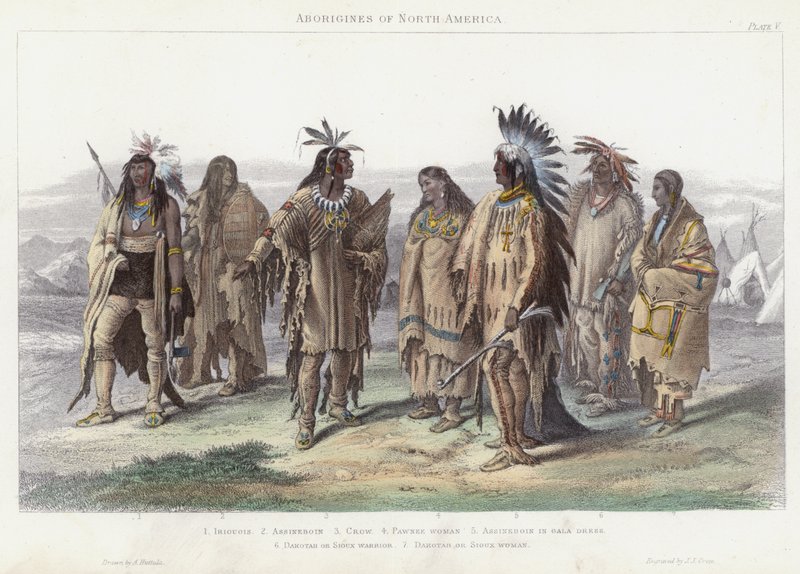 Aborigines i Nord-Amerika (farget gravering) av English School