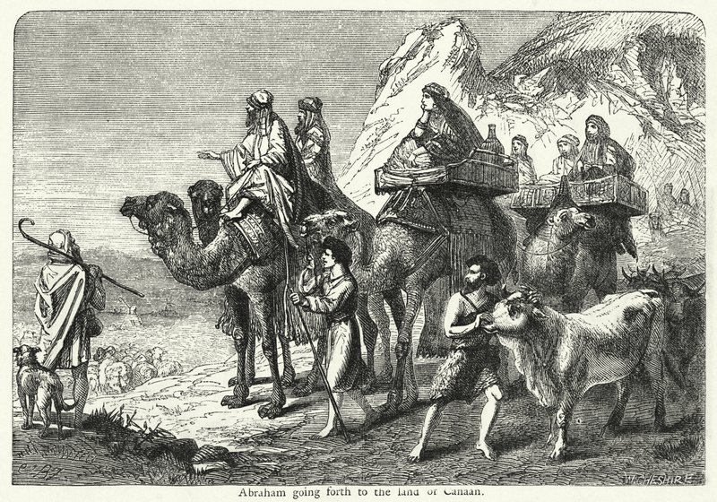 Abraham drar ut til Kanaans land (gravering) av English School