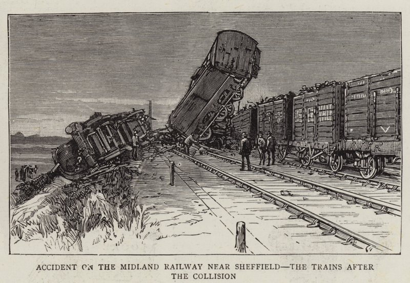 Ulykke på Midland Railway nær Sheffield, togene etter kollisjonen (gravering) av English School