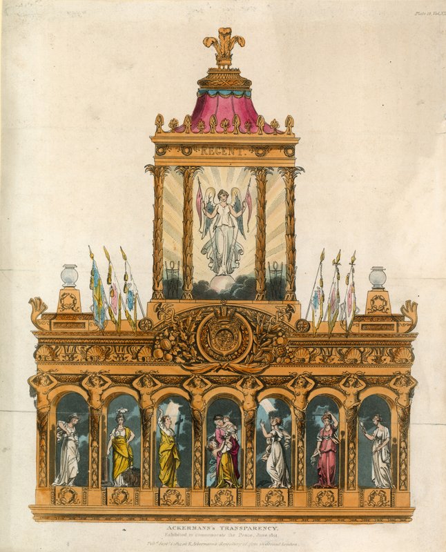 Ackermanns Transparency, utstilt til minne om freden, juni 1814 av English School