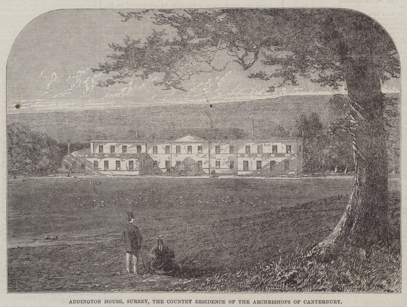 Addington House, Surrey, landstedet til erkebiskopene av Canterbury (gravering) av English School