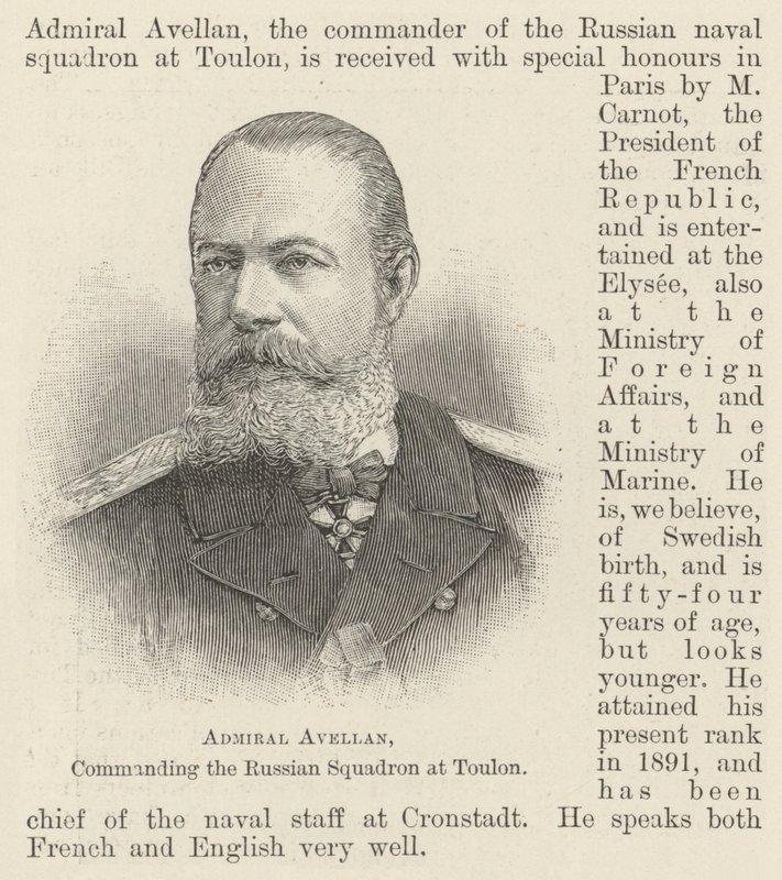 Admiral Avellan, kommanderte den russiske skvadronen ved Toulon (gravering) av English School