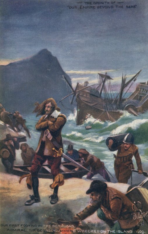 Admiral Sir George Summers forliste på Bermuda, 1609 av English School