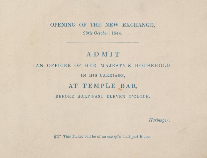 Adgangsbillett til åpningen av den nye Royal Exchange, London, 29. oktober 1844 av English School