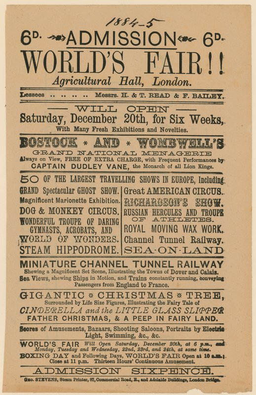Adgang til verdensmessen, Agricultural Hall, Islington, 188485 av English School