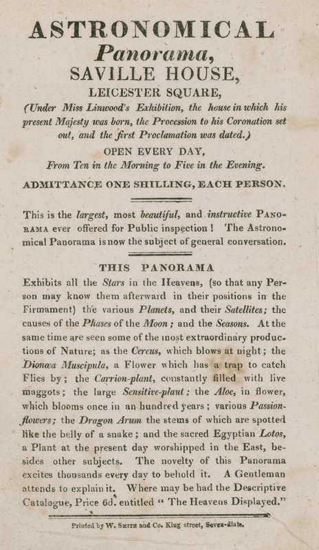 Annonse for Astronomical Panorama, Saville House, Leicester Square, London av English School