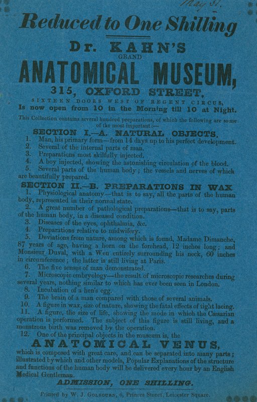 Annonse for Dr Khans Grant Anatomical Museum av English School