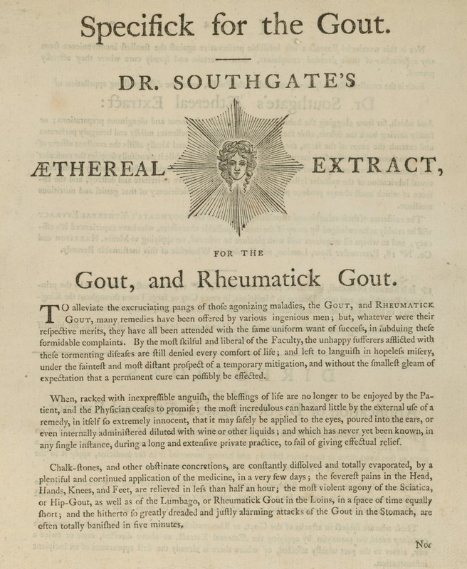 Annonse for Dr Southgates Eterisk ekstrakt for gikt og revmatisk gikt av English School