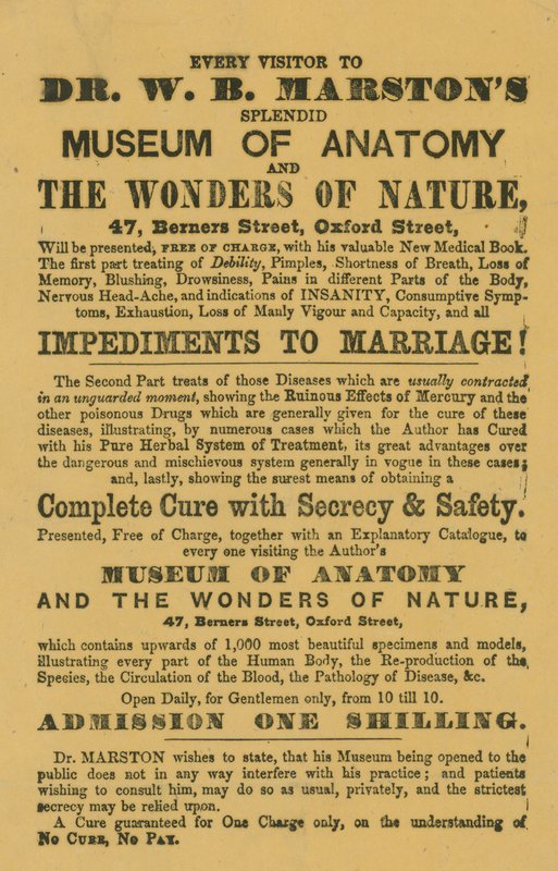 Annonse for Dr W B Marstons Museum of Anatomy and the Wonders of Nature av English School