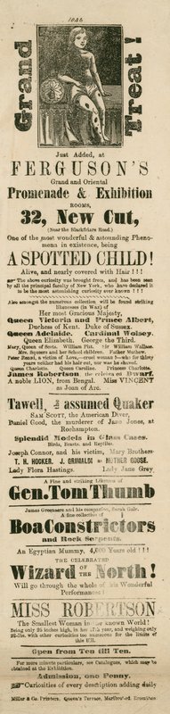 Annonse for Fergusons Grand and Oriental Promenade and Exhibition, 32 New Cut, Lambeth, London av English School