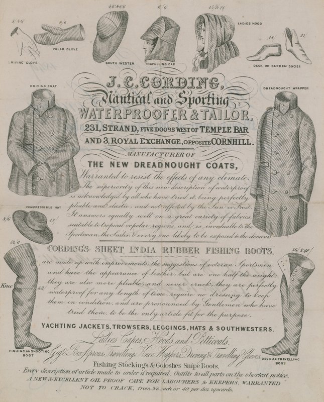 Annonse for J C Cording, Waterproofer og Tailor av English School