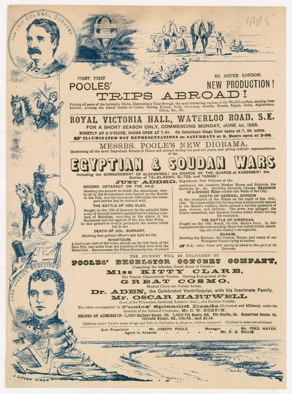 Annonse for Joseph Pooles utenlandsreiser, Royal Victoria Hall, Waterloo Road, London av English School