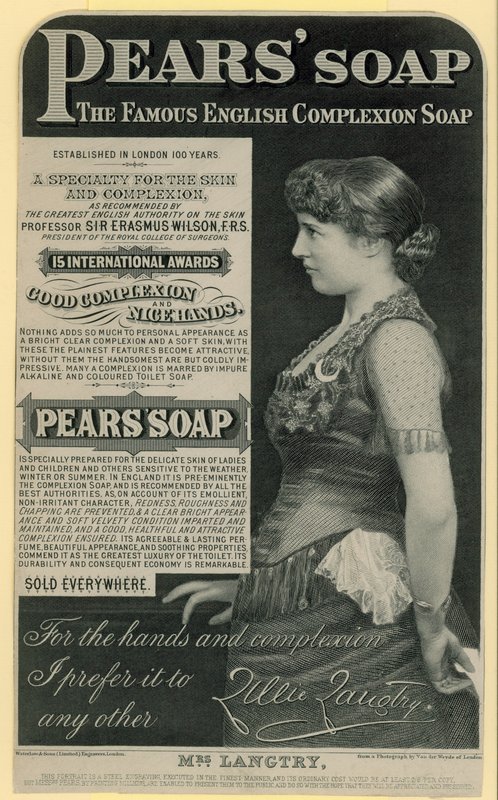Annonse for Pears Soap med skuespillerinnen Lillie Langtry av English School