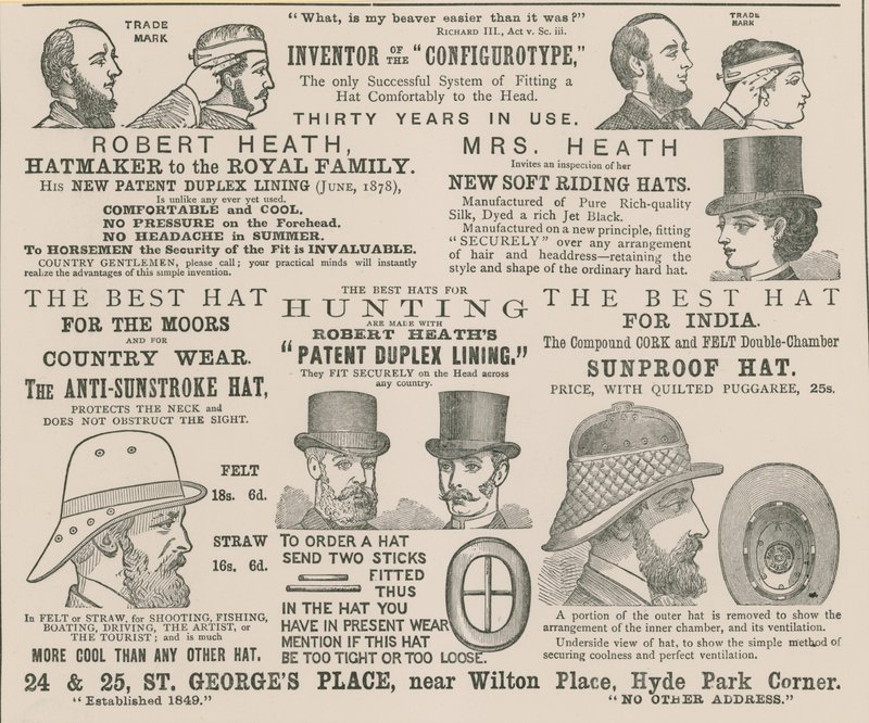 Annonse etter Robert Heath, hattemaker for kongefamilien av English School