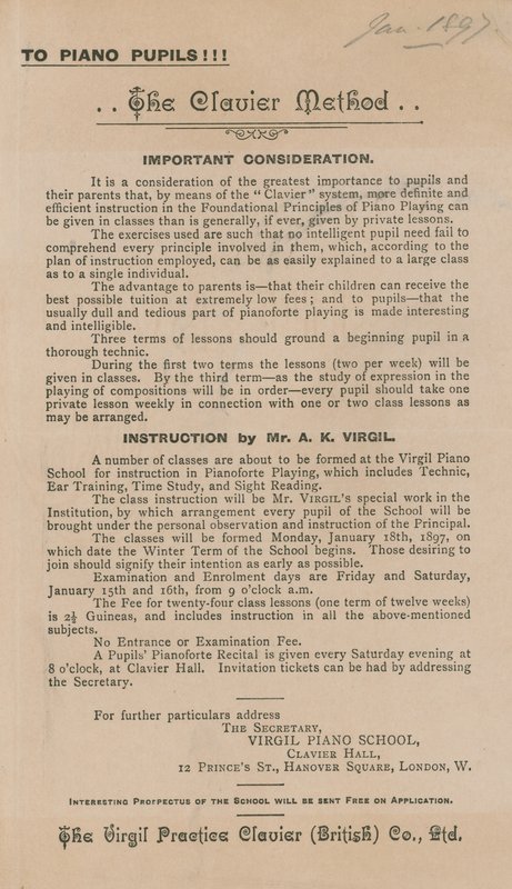 Annonse for The Clavier Method for å lære piano av English School