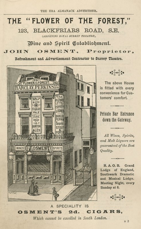 Annonse for The Flower of the Forest, 123 Blackfriars Road, London av English School