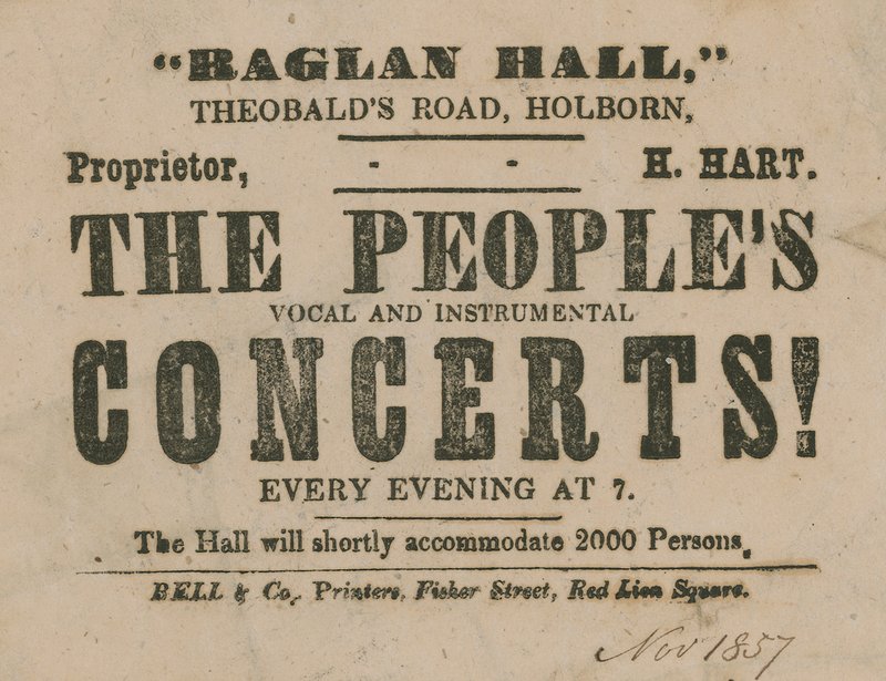 Annonse for The Peoples Vokal- og Instrumentalkonserter, Raglan Hall av English School