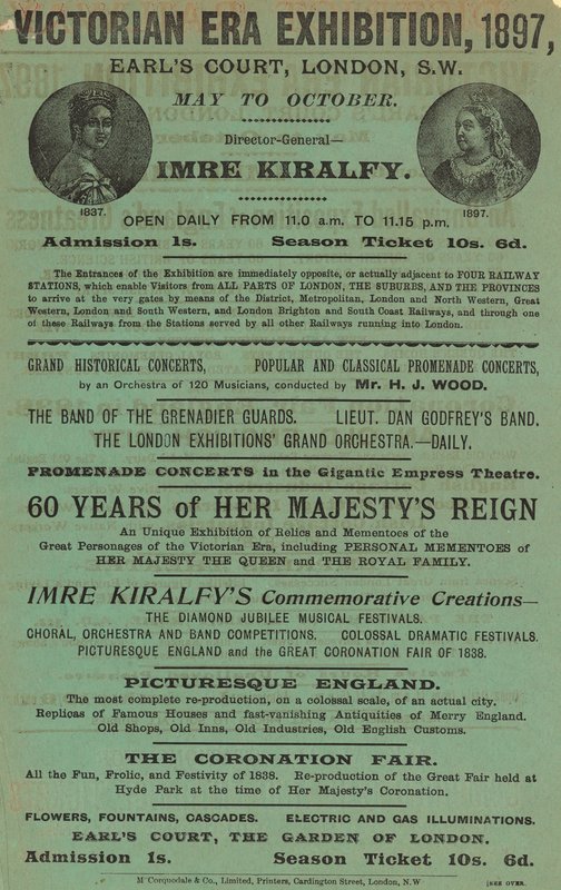 Annonse for Victorian Era Exhibition, 1897, på Earls Court av English School
