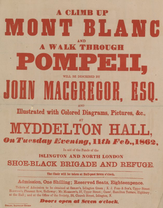 Annonsere for et foredrag av John MacGregor av English School