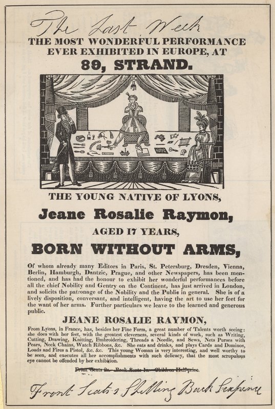 Annonsere for en opptreden av Jeane Rosalie Raymon av English School