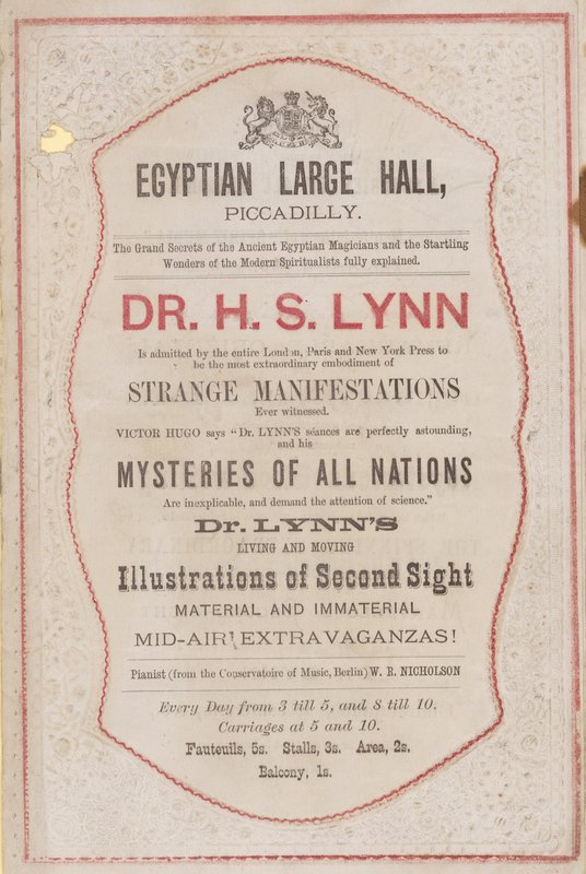 Annonse for opptreden til Dr HS Lynn i Egyptian Hall av English School