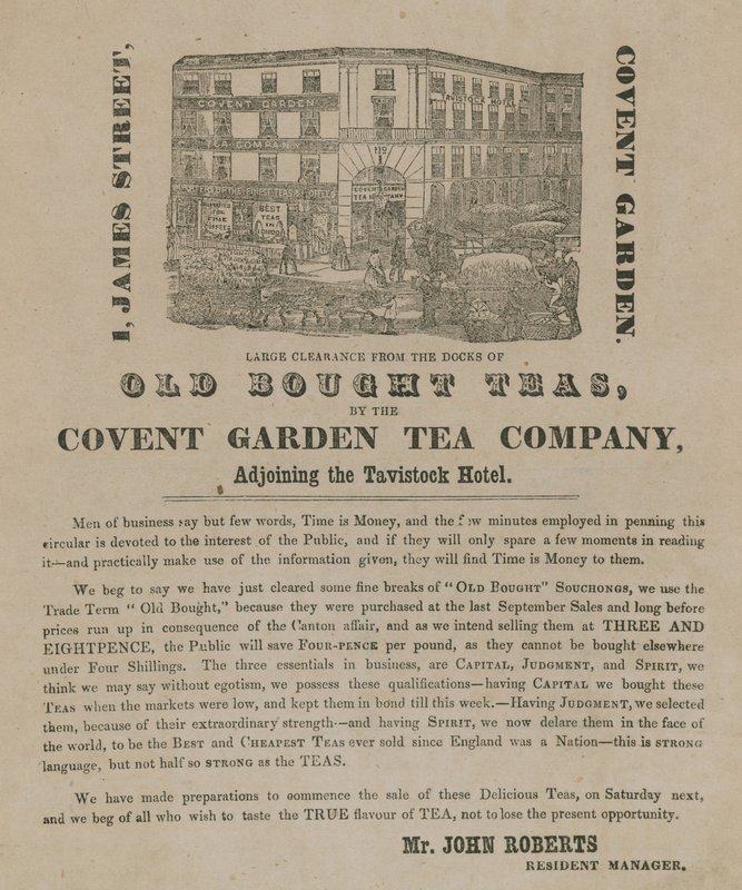 Annonse for gammel kjøpt te fra Covent Garden Tea Company av English School