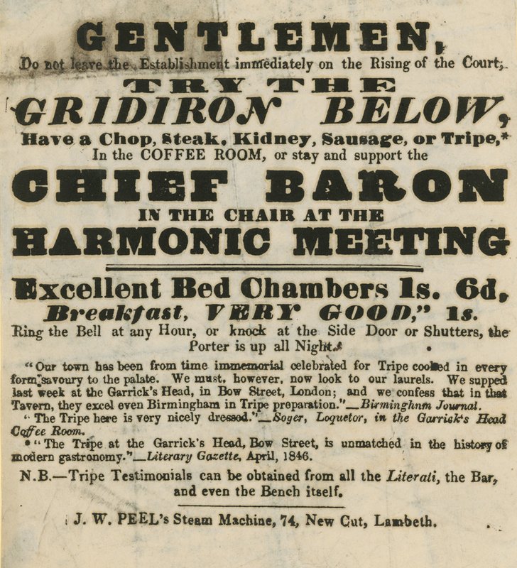 Annonse for Garricks Head, Bow Street av English School
