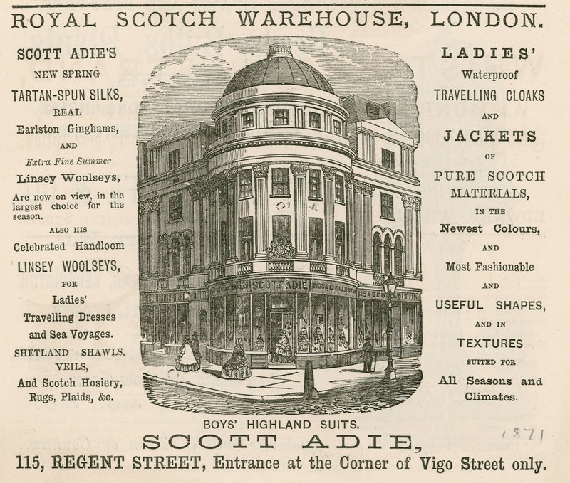 Annonse for Royal Scotch Warehouse, 115 Regent Street, London av English School